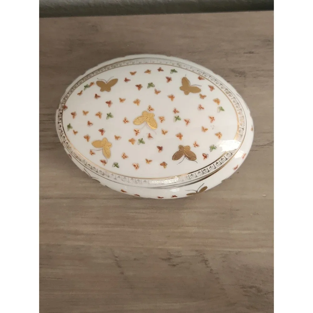 Vth Antq Ardalt Porcelain Butterflies Trinket Box Gold Handpainted Oval Gift